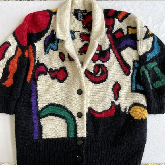 I.B. Diffusion Cardigan Sweater Abstract Womens MOHAIR Wool Shawl Collar 1X Plus - Picture 2 of 5
